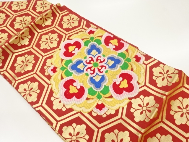 JAPANESE KIMONO / VINTAGE NAGOYA OBI / WOVEN FLOWER RHOMBUS